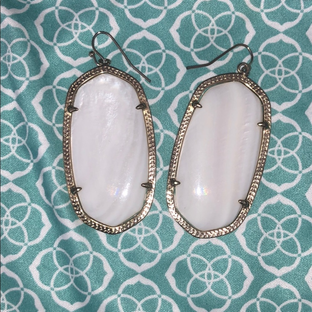 Kendra Scott pearl white earrings.